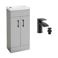 FNX Bathrooms Light Grey Matt 400mm Freestanding Vanity Unit with Ceramic Basin & Black Waterfall Mixer Tap