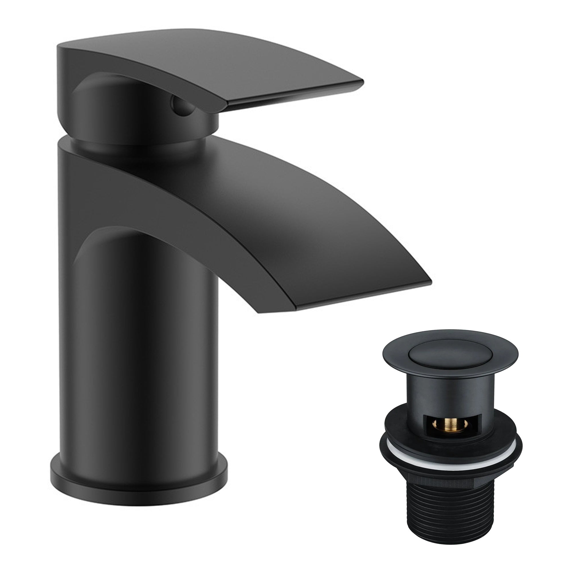 FNX Bathrooms Light Grey Matt 400mm Freestanding Vanity Unit with Ceramic Basin & Black Waterfall Mixer Tap
