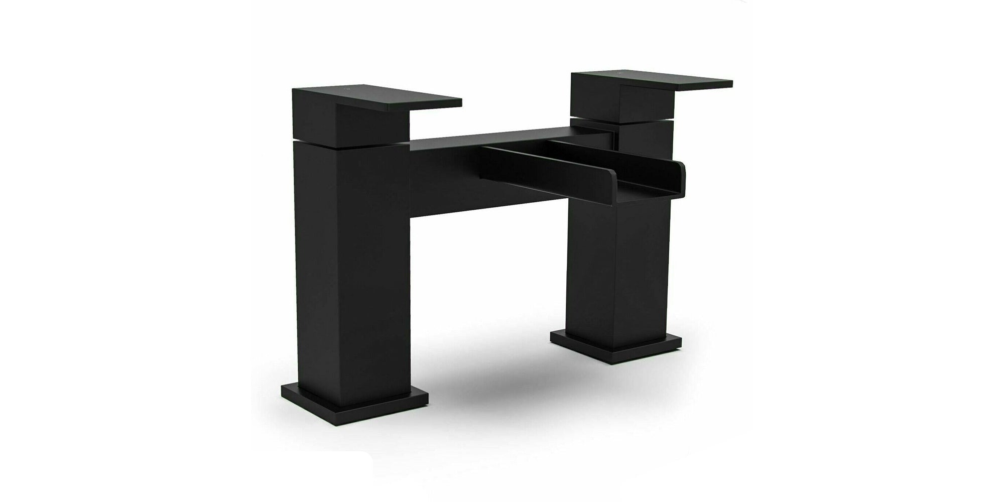Matt Black Waterfall Bathroom Suite with Thermostatic Square Shower, Basin Tap, Bath Filler & Pop-Up Wastes