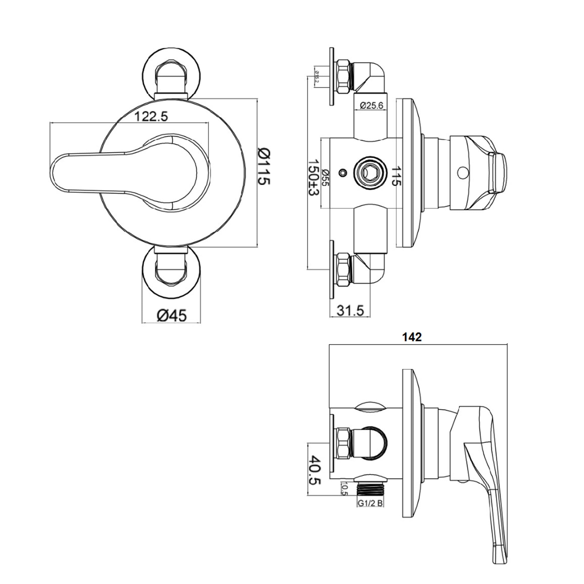 FNX Bathrooms Chrome Single Lever Shower Mixer Valve - Adjustable 135-160mm Centres - Exposed/Concealed Fit