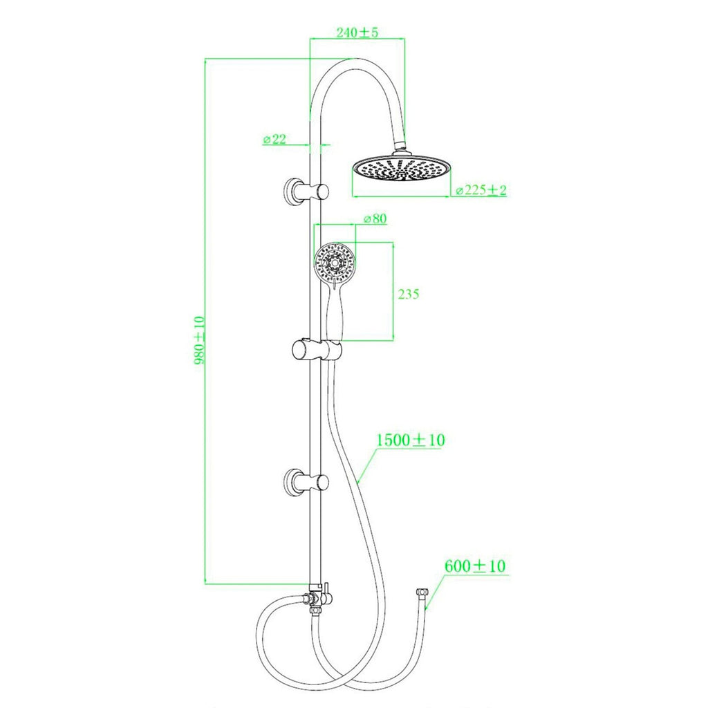 Square Over Head 3 Way Rigid Riser Shower Kit with Waterfall Bath Shower Mixer & Basin Tap Set