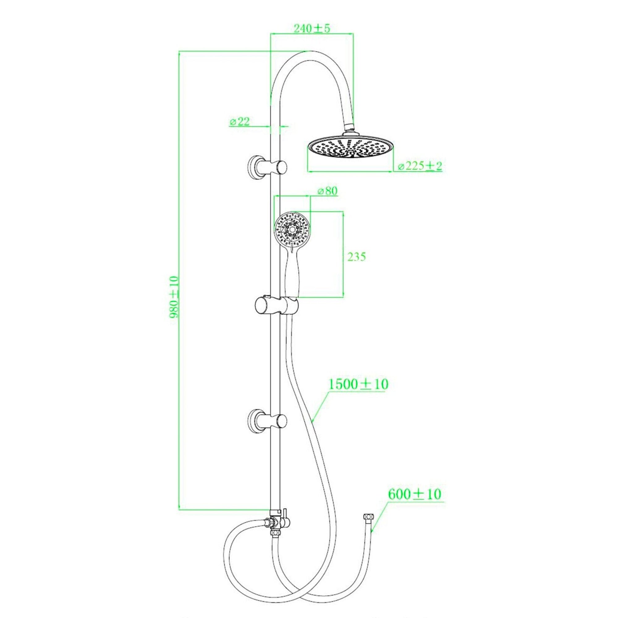 Square Over Head 3 Way Rigid Riser Shower Kit with Waterfall Bath Shower Mixer & Basin Tap Set