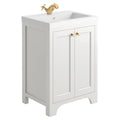 Traditional White 600 Shaker Style Vanity Unit, Basin & Brushed Brass Handles, Basin Tap & Waste