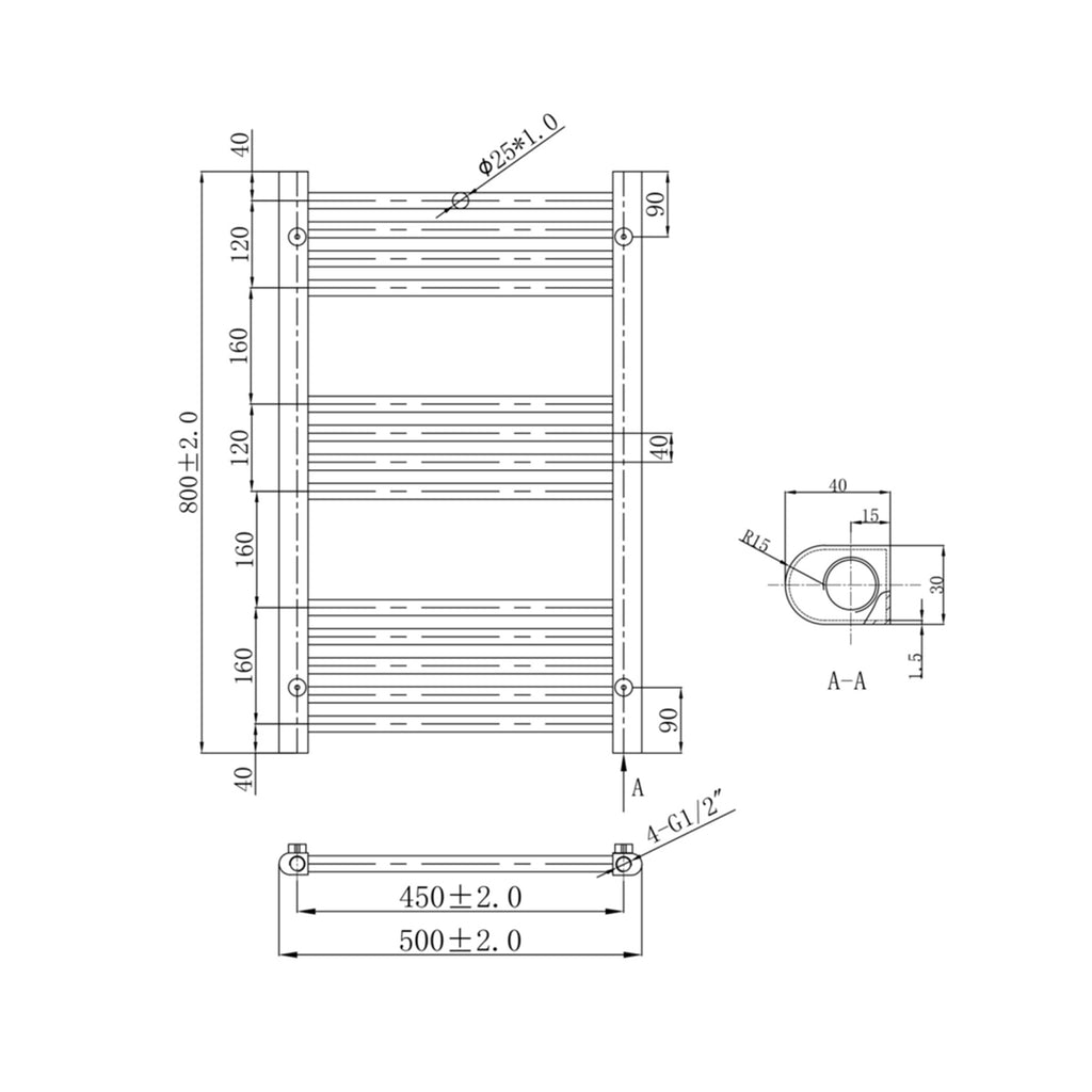 800x500mm Luxury Brushed Bronze Heated Towel Rail Radiator, Stylish Bathroom Ladder Warmer with Dual Fuel Option