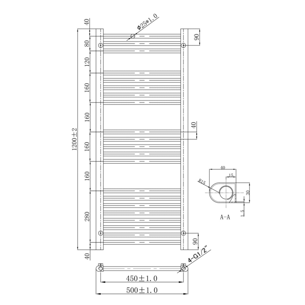FNX Bathrooms 1200x500mm Luxury Brushed Bronze Mild Steel Heated Towel Rail Radiator for Bathrooms