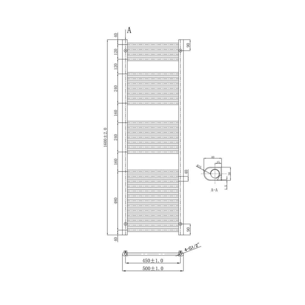 FNX Bathrooms VOS 1600x500mm Luxury Brushed Bronze Heated Towel Rail & Warmer