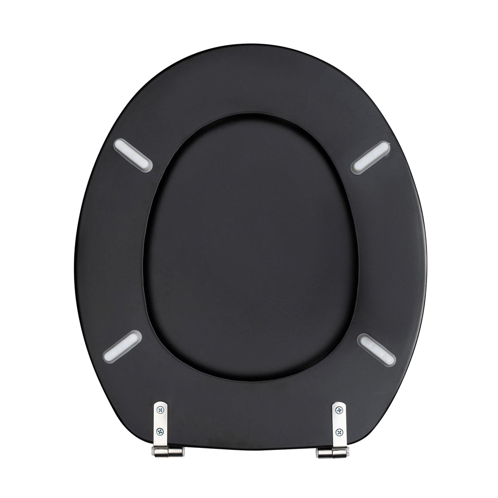 Universal Matt Black Heavy Duty MDF Wooden Toilet Seat with Stainless Steel Hinges