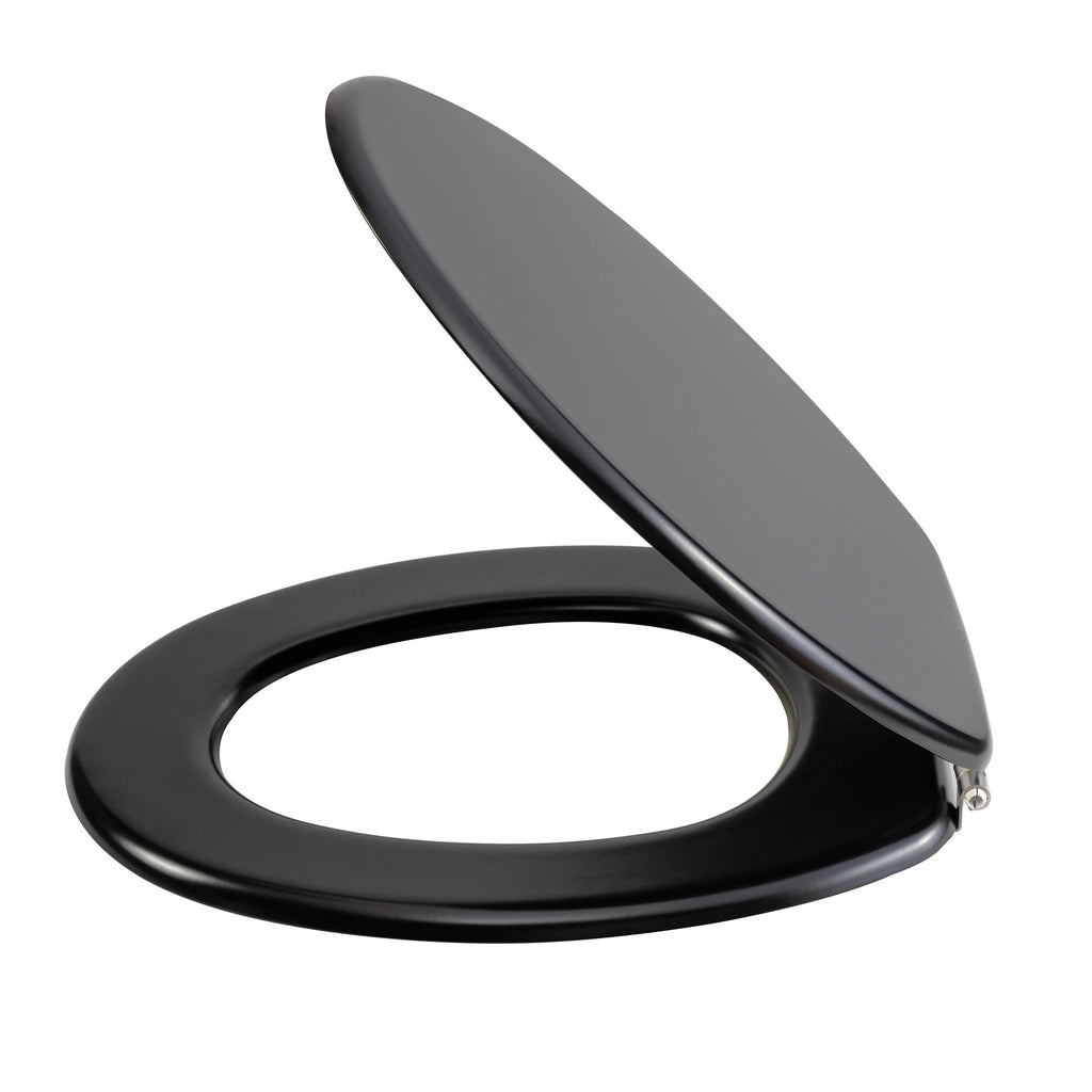 Universal Matt Black Heavy Duty MDF Wooden Toilet Seat with Stainless Steel Hinges