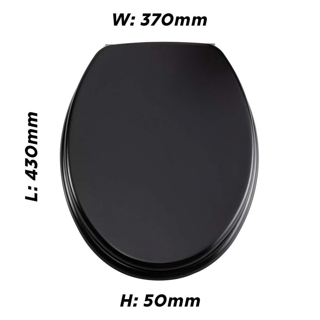 Universal Matt Black Heavy Duty MDF Wooden Toilet Seat with Stainless Steel Hinges