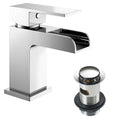 Modern Chrome Waterfall Basin Mixer Tap with Waste - Solid Brass, Deck-Mounted & 10-Year Guarantee