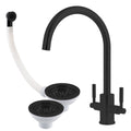 Newbury Matt Black Dual Lever Kitchen Mixer Tap & 90mm Strainer Waste Set