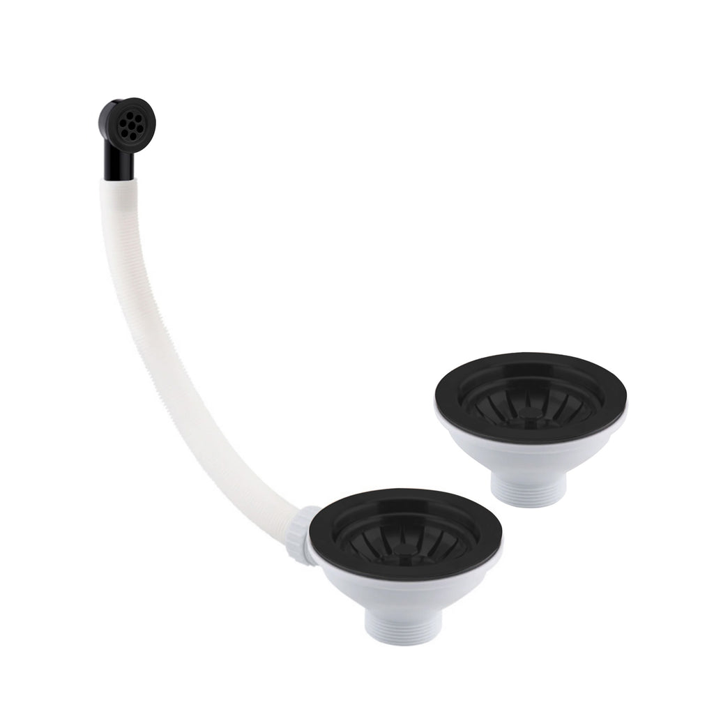 Newbury Matt Black Dual Lever Kitchen Mixer Tap & 90mm Strainer Waste Set