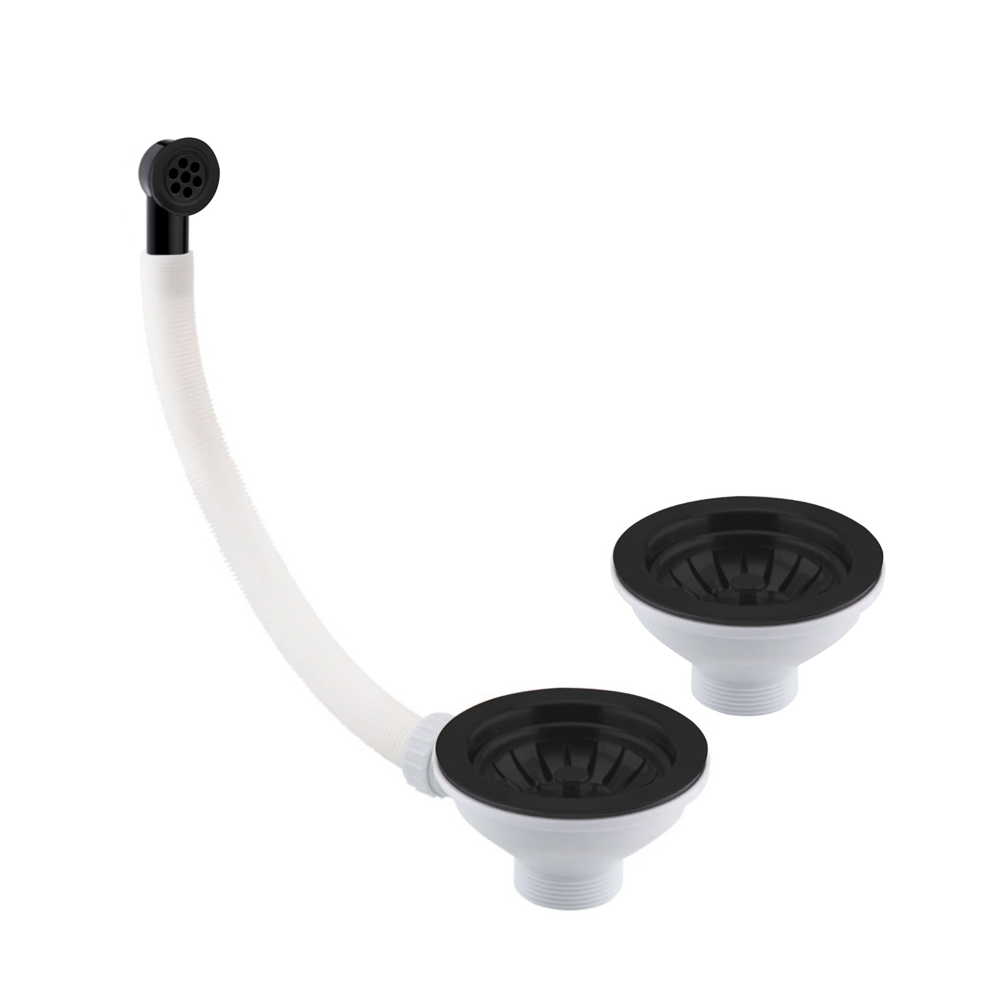 Newbury Matt Black Dual Lever Kitchen Mixer Tap & 90mm Strainer Waste Set