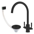 Newbury Matt Black Dual Lever Kitchen Sink Mixer Tap with Swivel Spout & 90mm Basket Strainer Waste