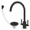 Newbury Matt Black Dual Lever Kitchen Mixer Tap with Swivel Spout & 90mm Basket Strainer Waste