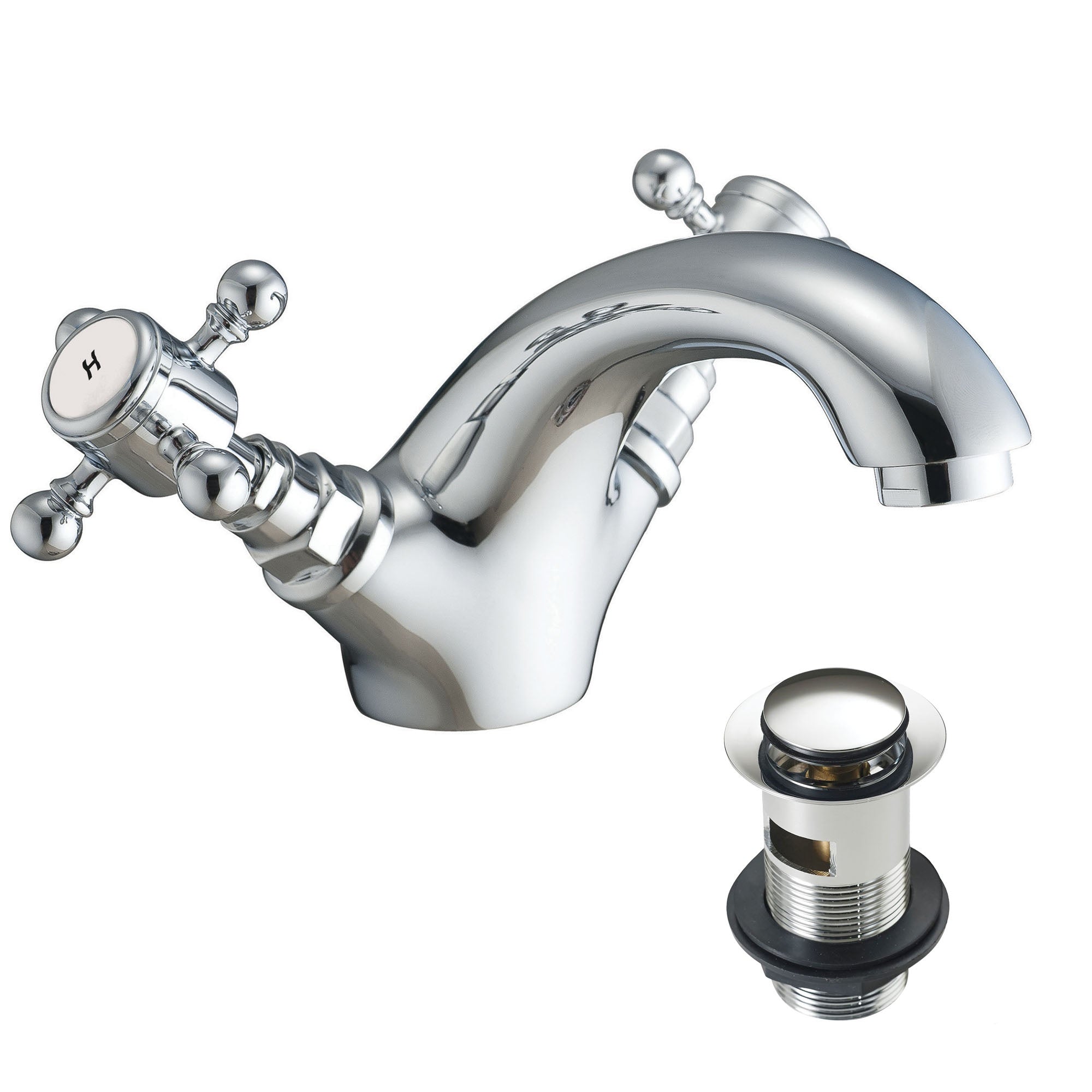 Chrome Traditional Basin Tap Crosshead Handles Solid Brass & Slotted W ...