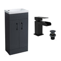 Anthracite Grey 400 Vanity Basin Sink Unit & Black Waterfall Basin Tap & Handles