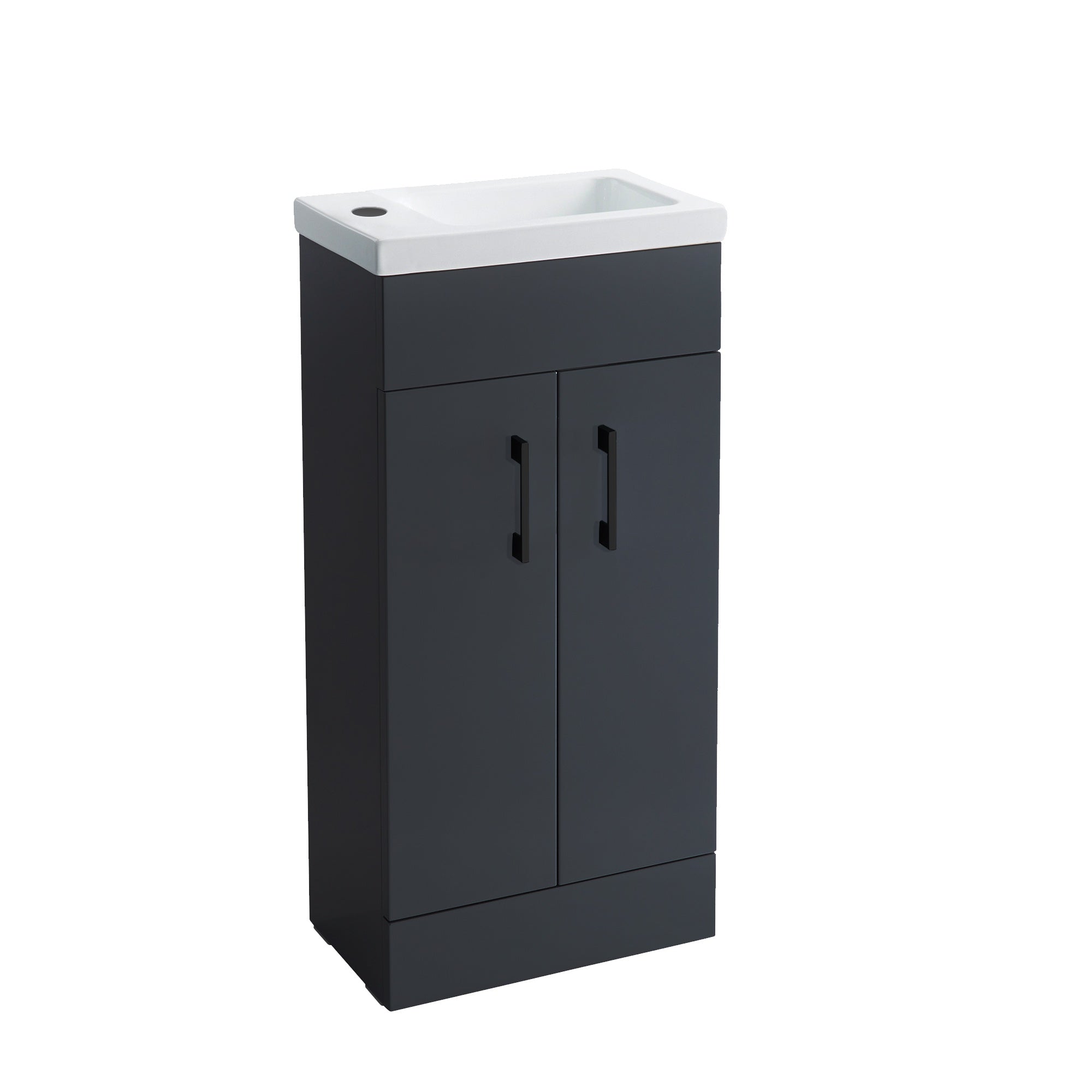 Anthracite Grey 400 Vanity Basin Sink Unit & Black Waterfall Basin Tap & Handles
