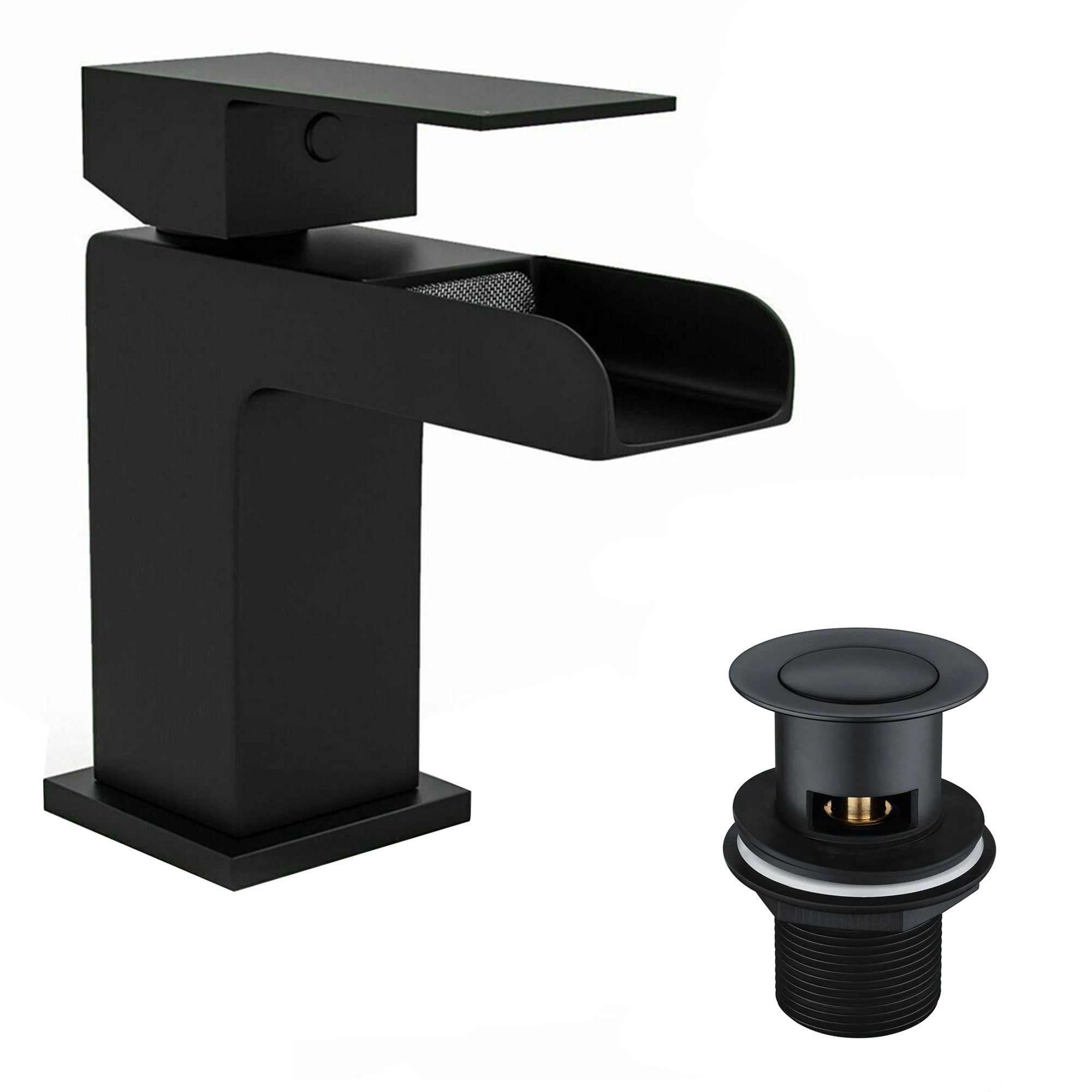 Anthracite Grey 400 Vanity Basin Sink Unit & Black Waterfall Basin Tap & Handles