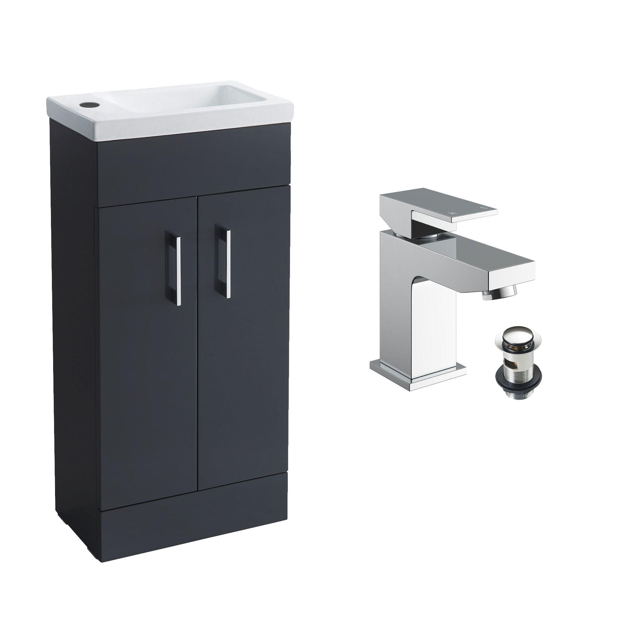 Anthracite Grey 400 Vanity Basin Sink Unit & Chrome Form Basin Tap & Handles