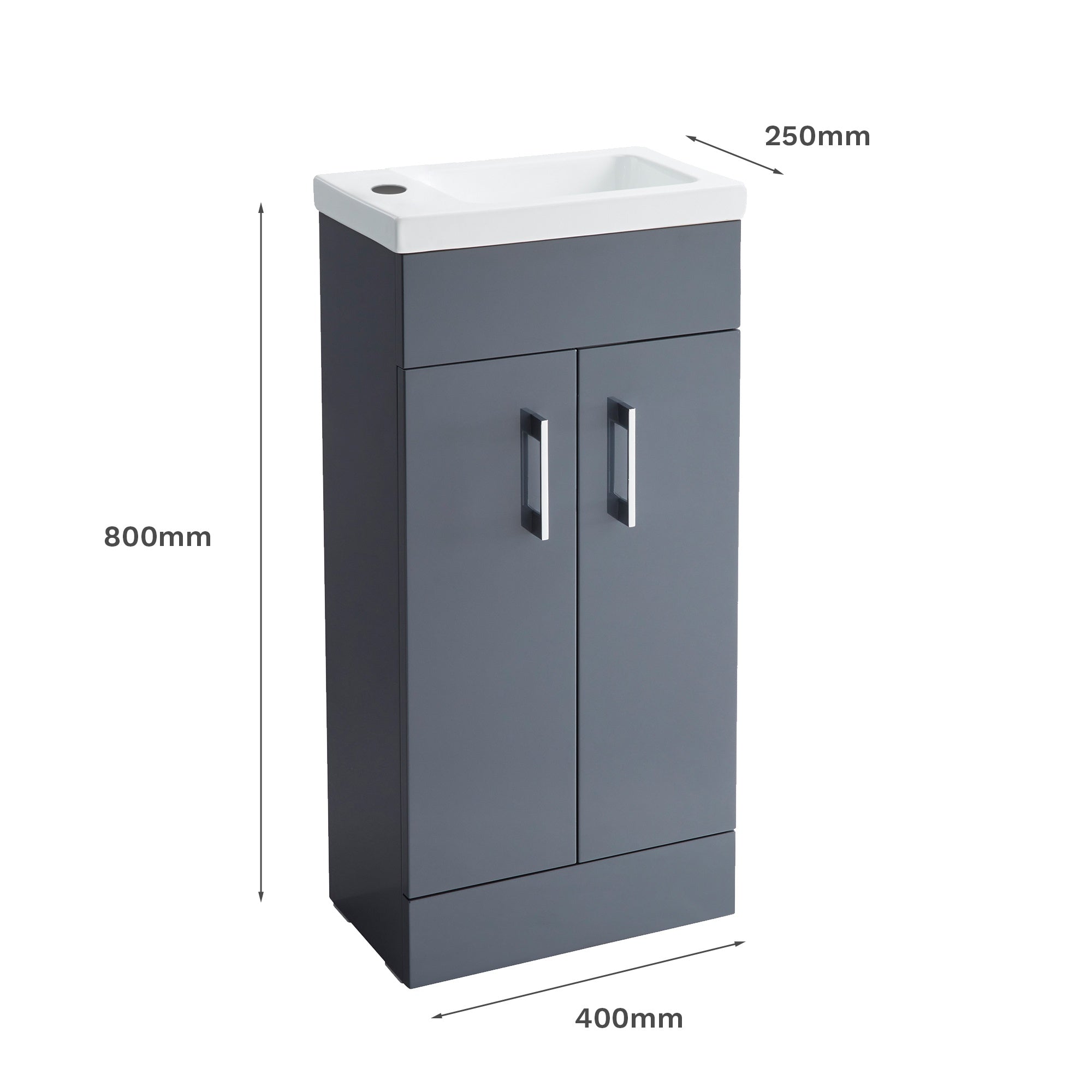 Anthracite Grey 400 Vanity Basin Sink Unit & Chrome Form Basin Tap & Handles