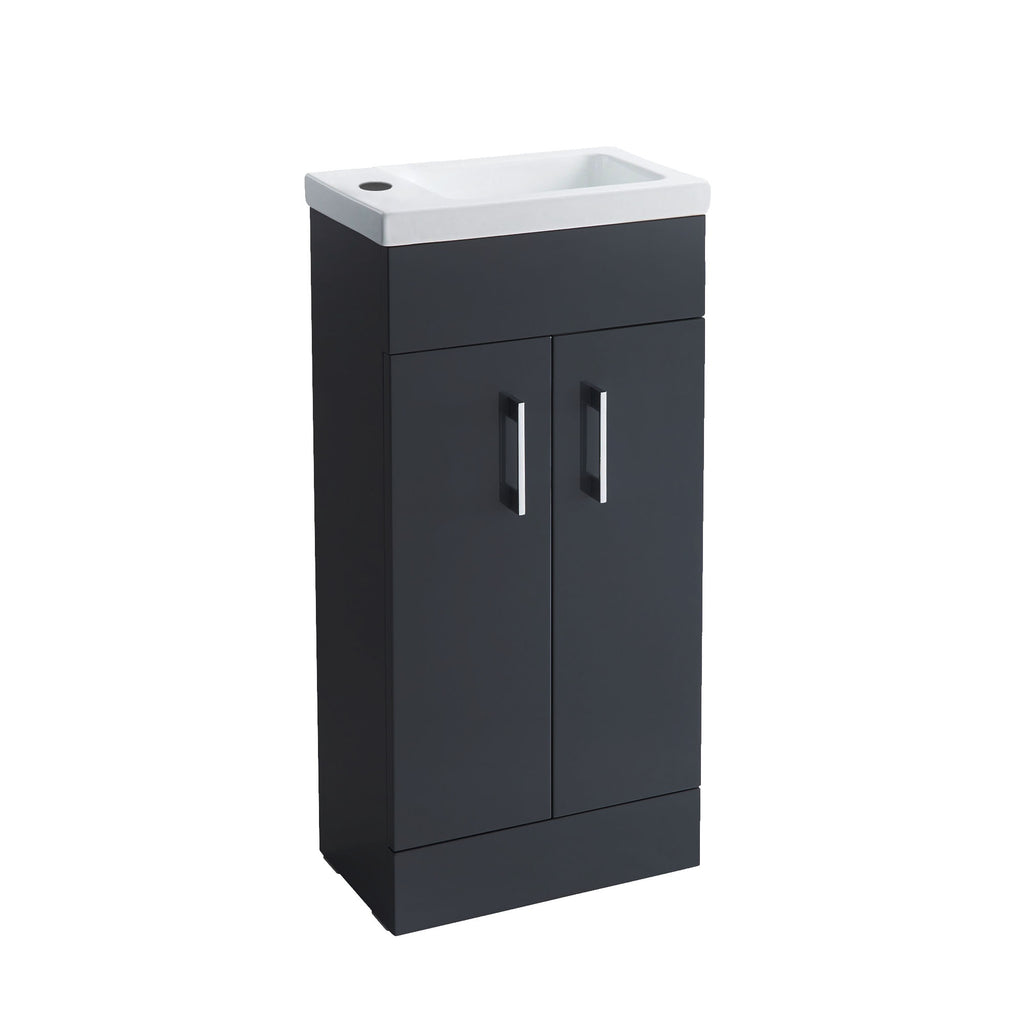 Anthracite Grey 400 Vanity Basin Sink Unit & Chrome Waterfall Tap & Handles
