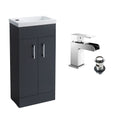 Anthracite Grey 400 Vanity Basin Sink Unit & Chrome Waterfall Tap & Handles
