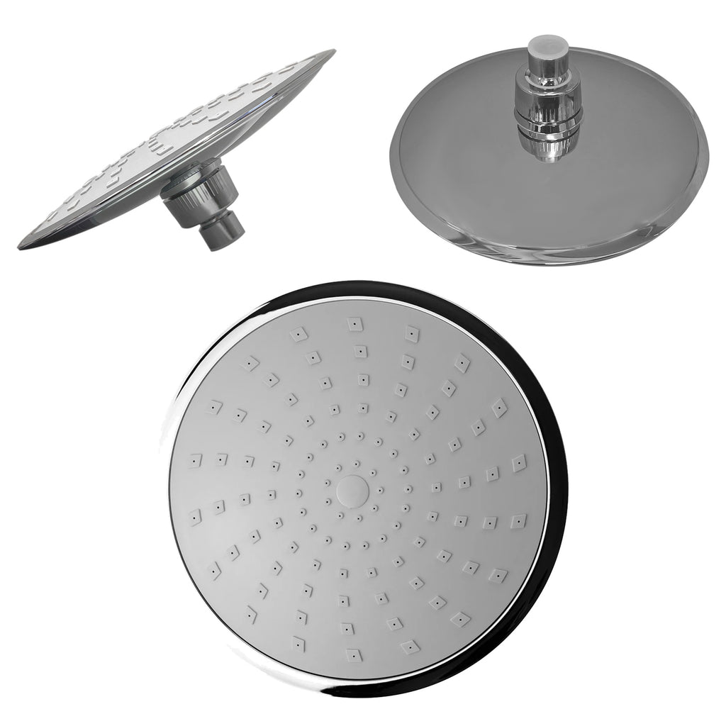 FNX Bathrooms 200mm Round Chrome Fixed Shower Head with Swivel & Easy-Clean Nozzles