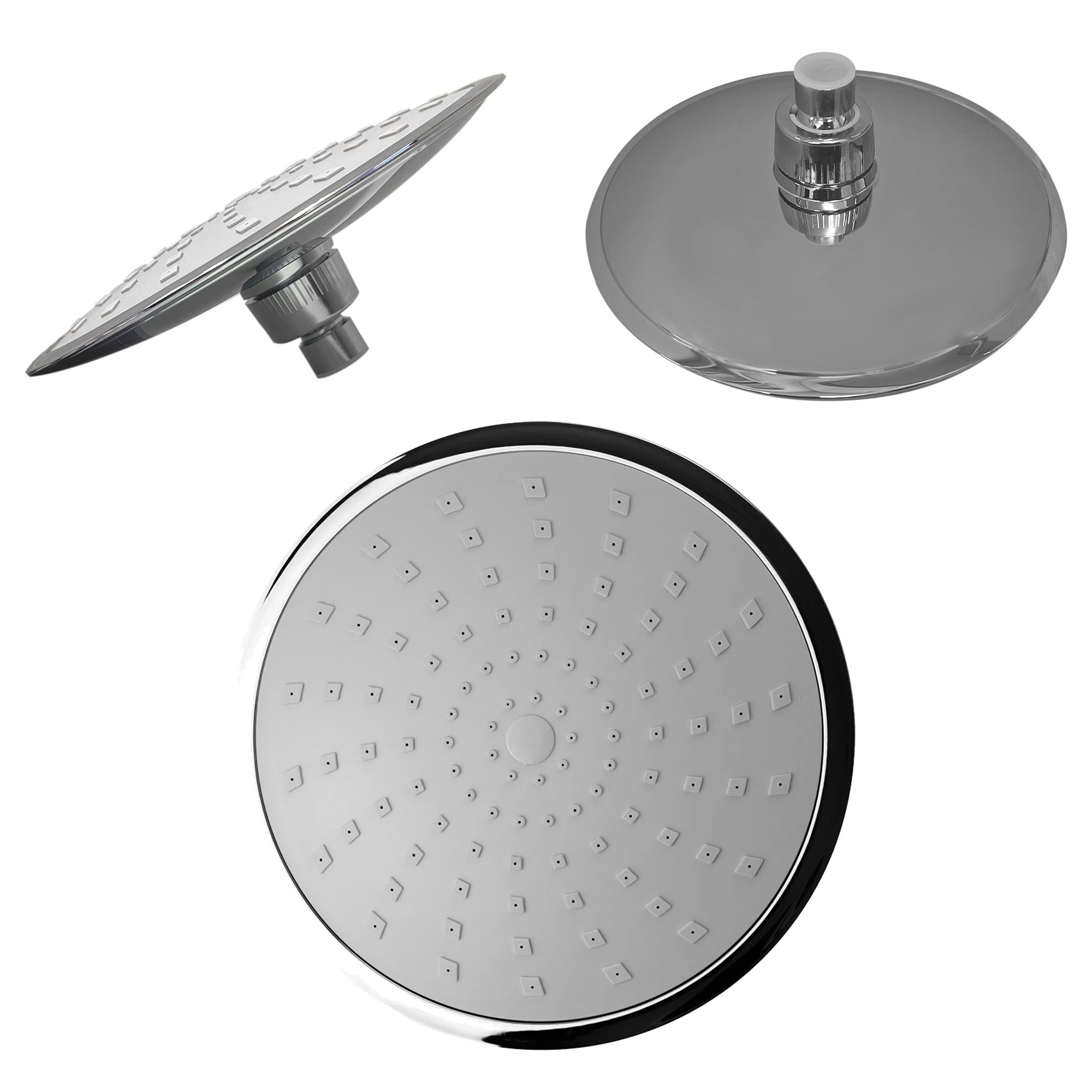 FNX Bathrooms 200mm Round Chrome Fixed Shower Head with Swivel & Easy-Clean Nozzles