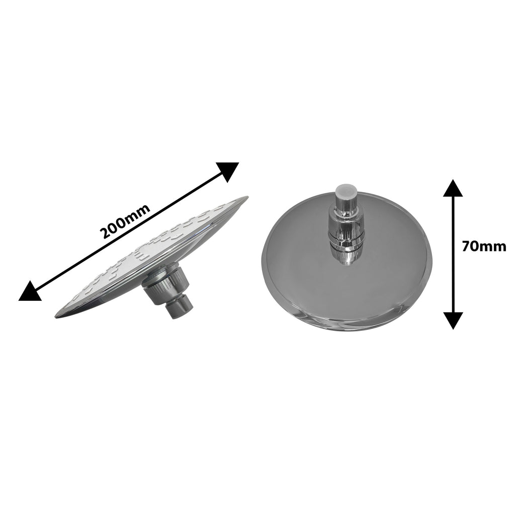 FNX Bathrooms 200mm Round Chrome Fixed Shower Head with Swivel & Easy-Clean Nozzles