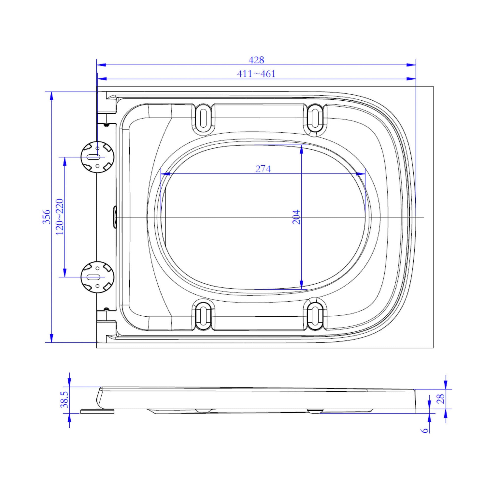 RAK Series 600 Genuine Square Toilet Seat - Soft Close & Quick Release, Top Fix, Gloss White Thermoplastic
