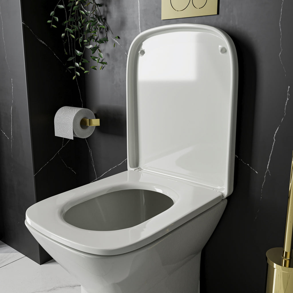 RAK Series 600 Genuine Square Toilet Seat - Soft Close & Quick Release, Top Fix, Gloss White Thermoplastic