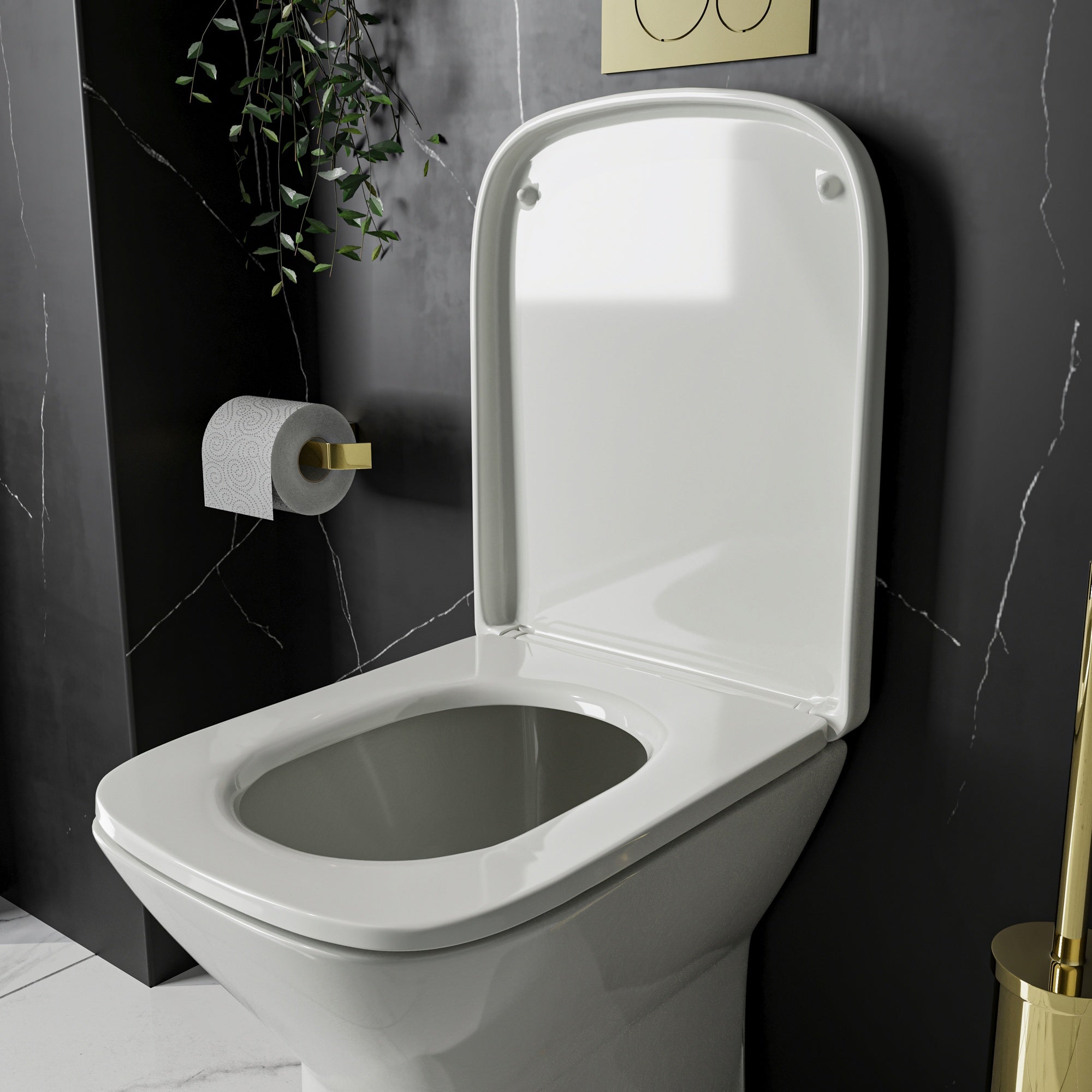 RAK Series 600 Genuine Square Toilet Seat - Soft Close & Quick Release, Top Fix, Gloss White Thermoplastic