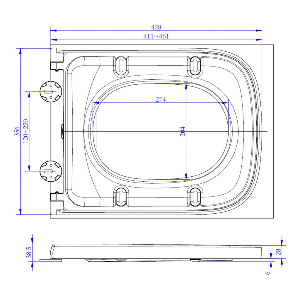 RAK Series 600 Genuine Square Toilet Seat - Soft Close & Quick Release, Top Fix, Gloss White Thermoplastic