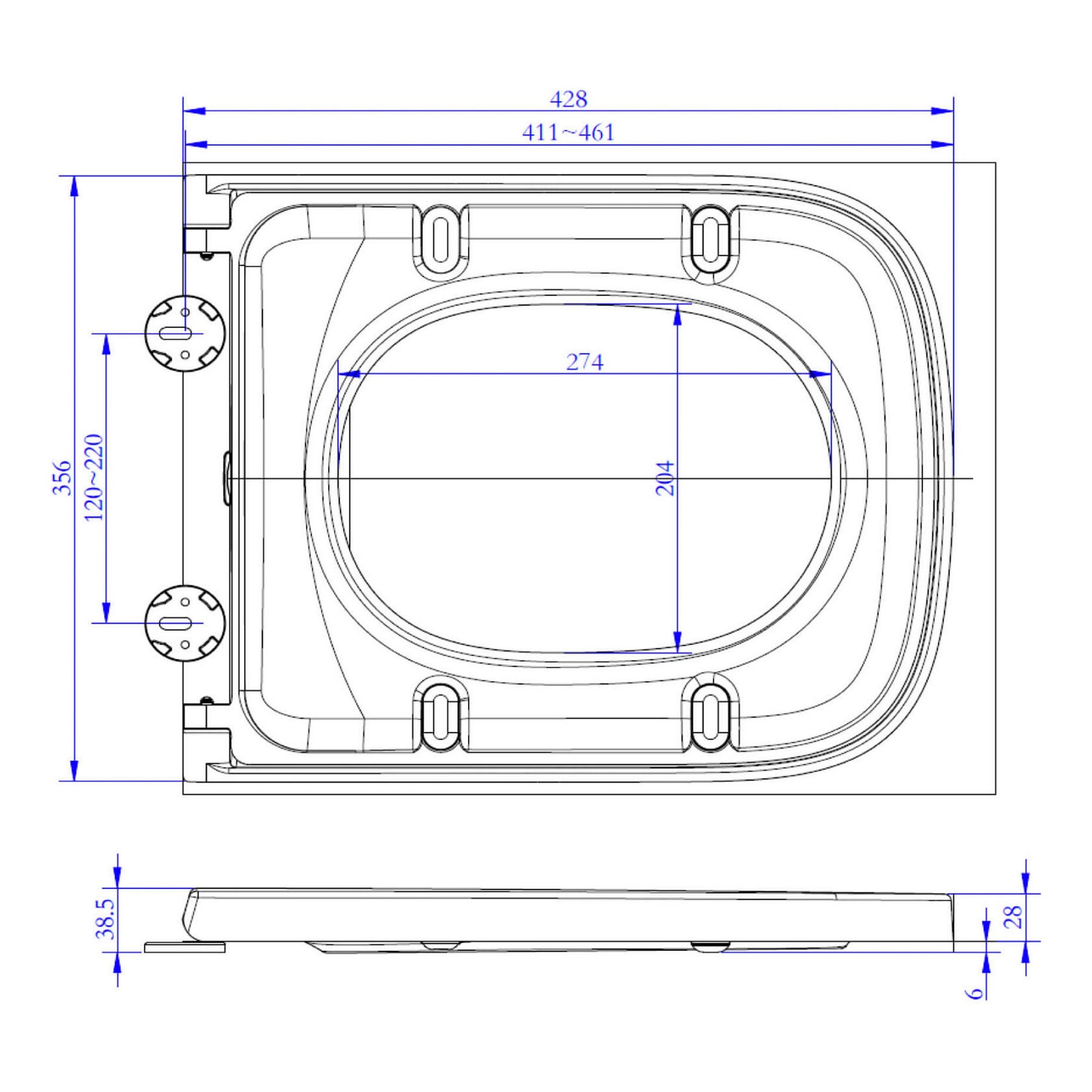 RAK Series 600 Genuine Square Toilet Seat - Soft Close & Quick Release, Top Fix, Gloss White Thermoplastic