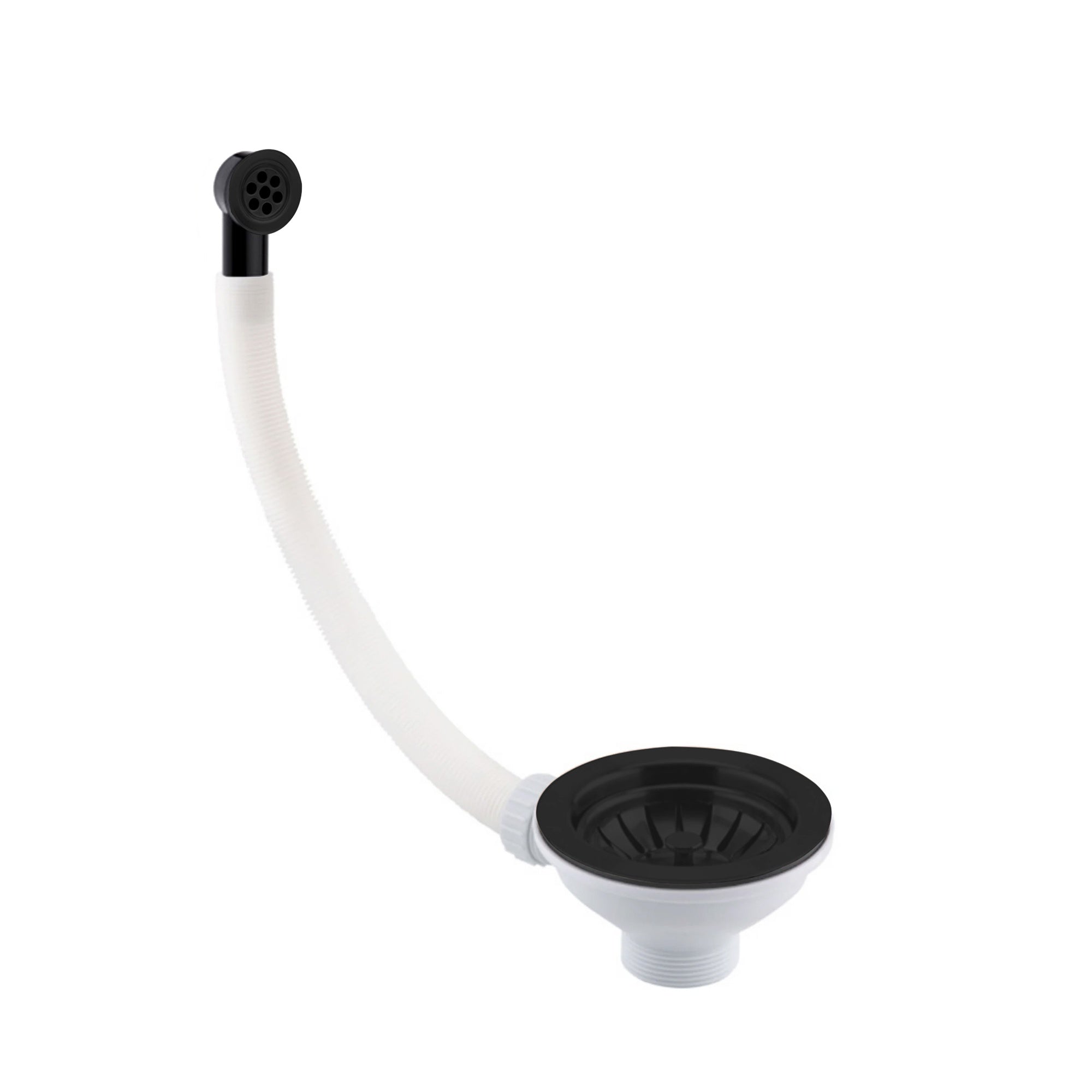 Luxury Matt Black Dual Lever Kitchen Sink Mixer Tap with Matching Basket Strainer Waste & Round Overflow
