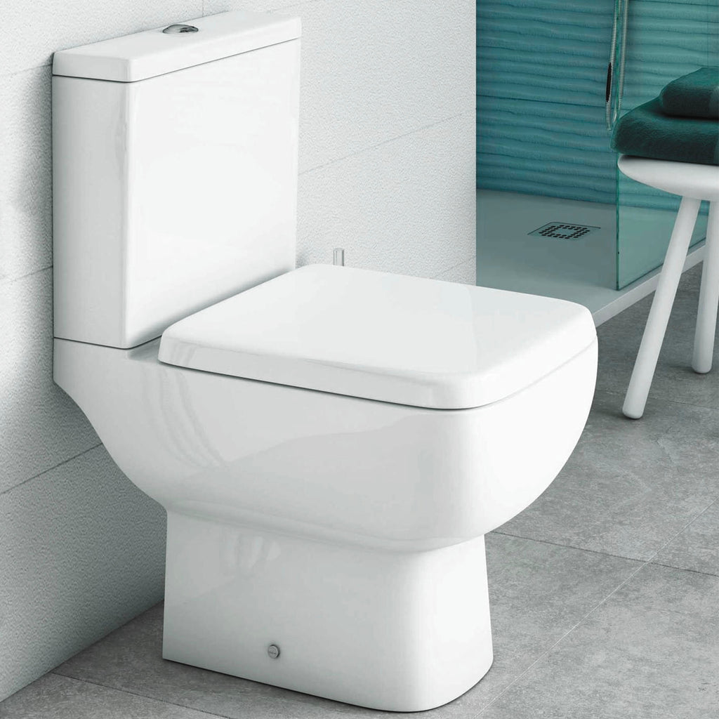 RAK Series 600 Square Compact Short Projection Close Coupled Toilet & Dual Flush WC with Soft Close, Quick Release Wrap Over Seat