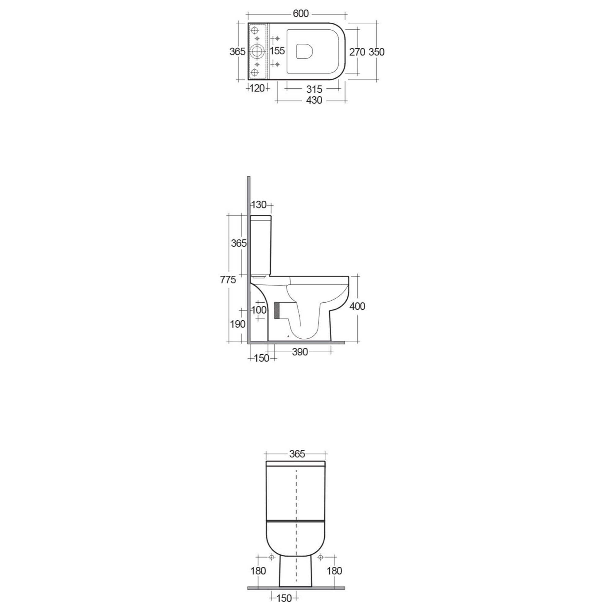 RAK Series 600 Square Compact Short Projection Close Coupled Toilet & Dual Flush WC with Soft Close, Quick Release Wrap Over Seat