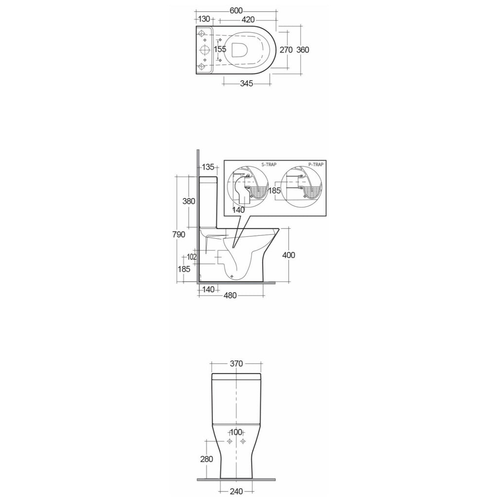 RAK Resort Mini D-Shape Rimless Short Projection Close Coupled WC & Soft-Close Quick-Release Wrap-Over Seat in Gloss Alpine White