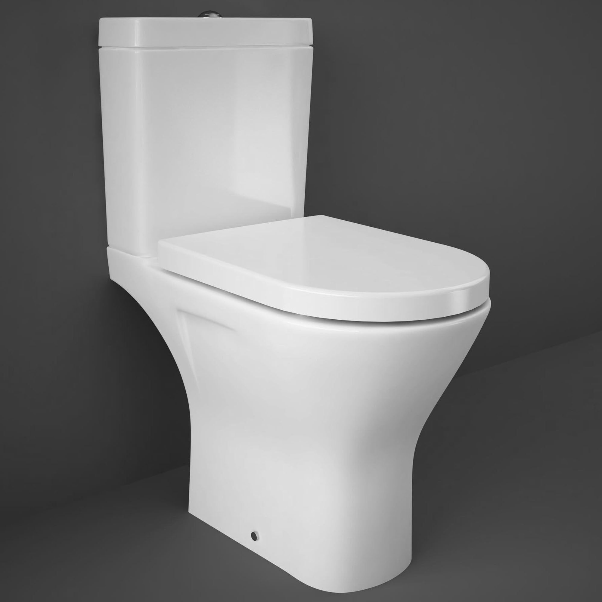RAK Resort Mini D-Shape Rimless Close Coupled Toilet & Soft Close Quick Release Wrap Over Seat - Alpine White