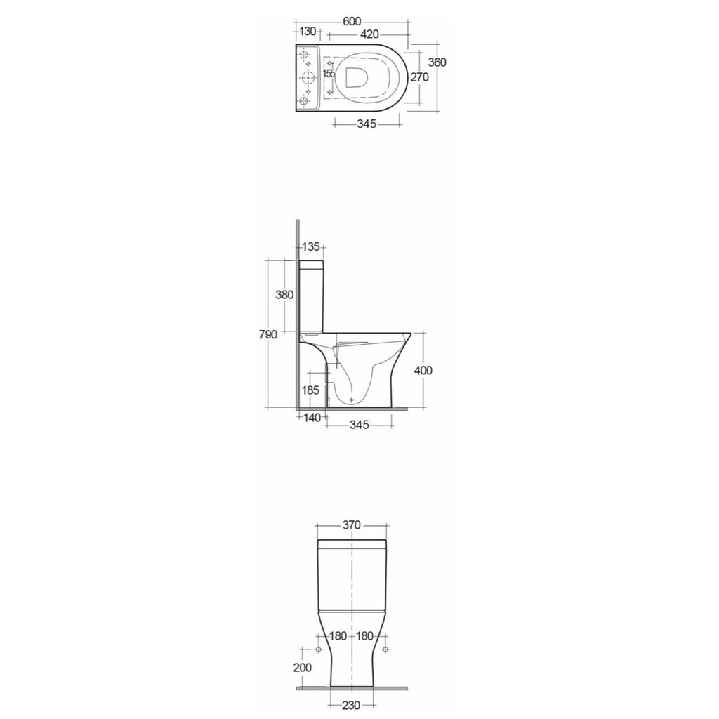 RAK Resort Mini D-Shape Rimless Close Coupled Toilet & Soft Close Quick Release Wrap Over Seat - Alpine White