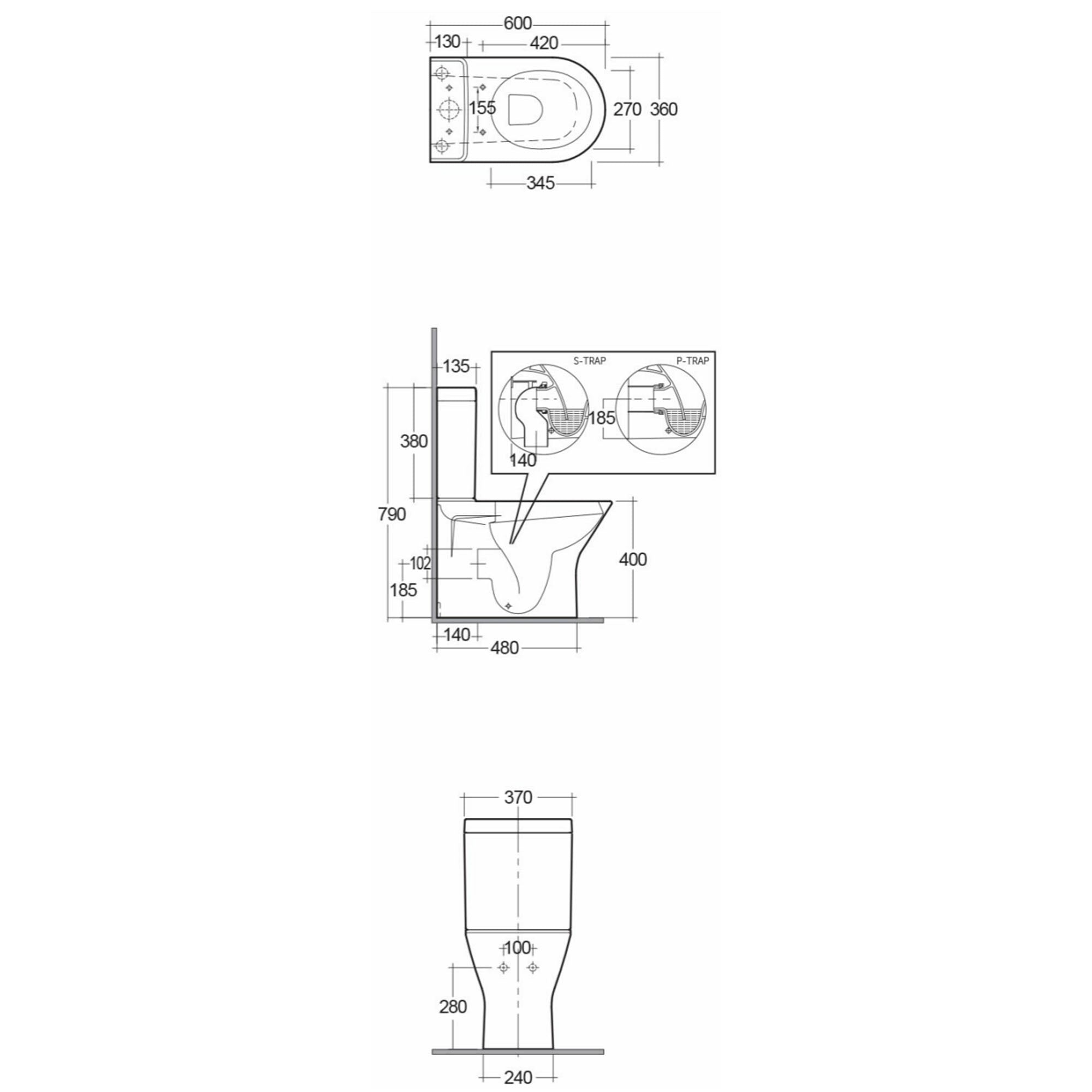 RAK Ceramics Resort Mini D-Shape Rimless Close-Coupled Toilet with Soft-Close Slimline Seat