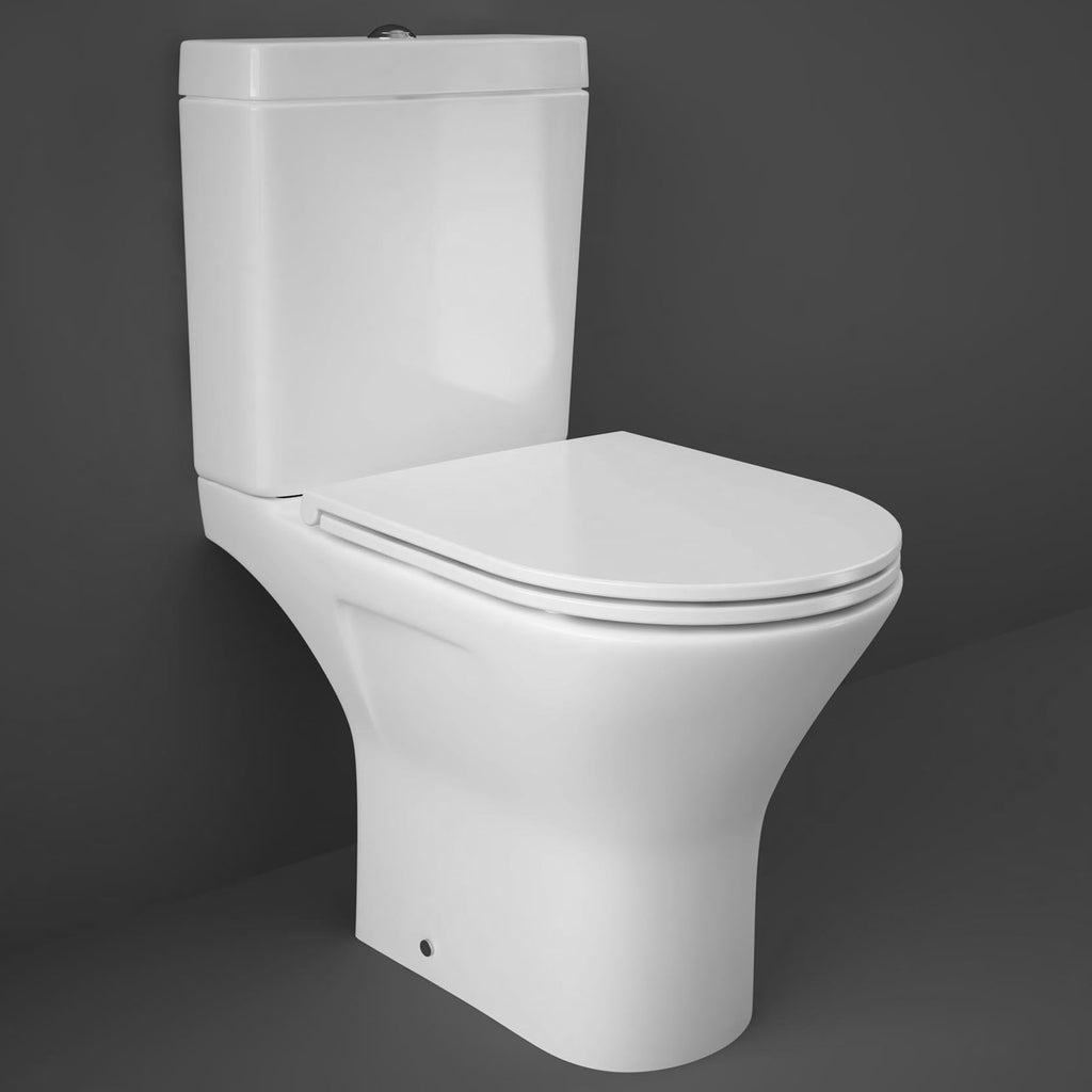 RAK Resort Mini D-Shape Rimless Close Coupled Toilet with Soft Close, Quick Release Slimline Seat - Short Projection WC