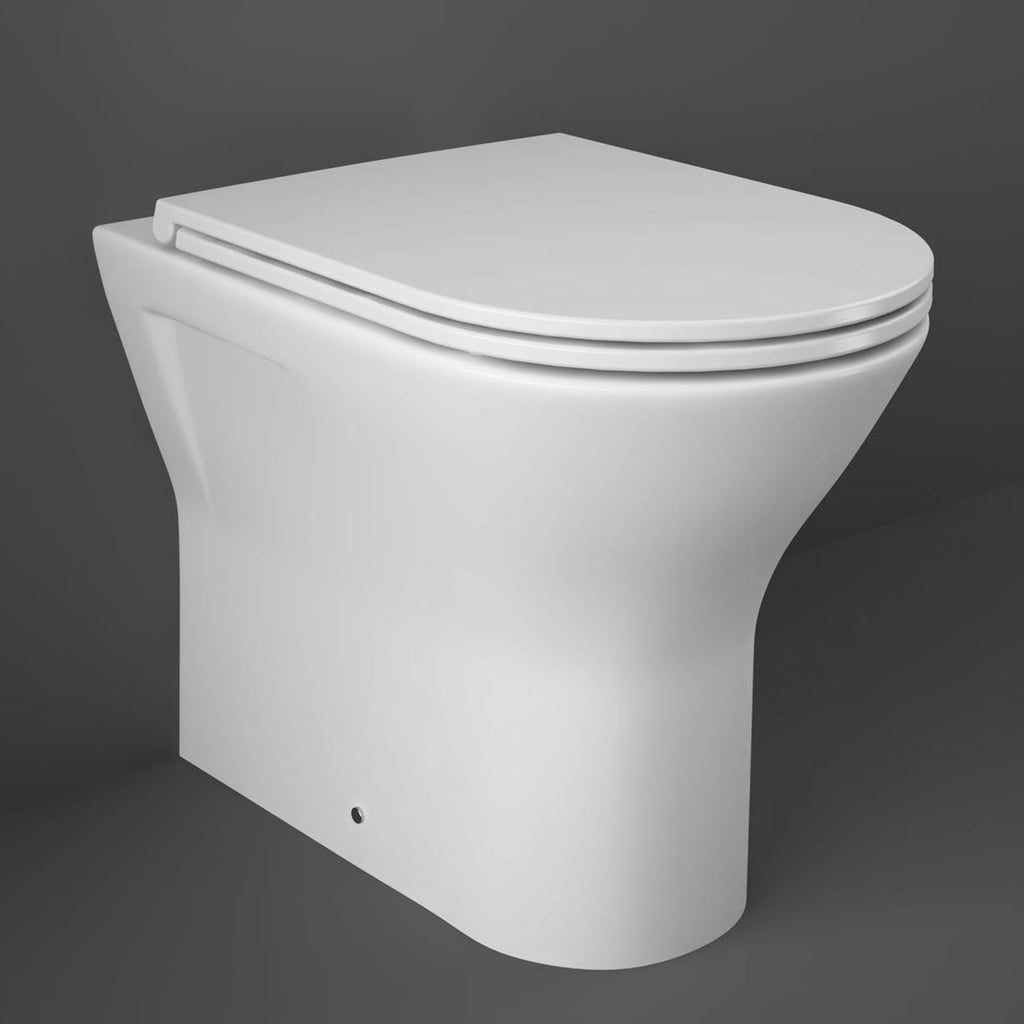 RAK Resort D-Shape Back-to-Wall WC Pan with Integrated Soft-Close & Quick-Release Seat in Gloss Alpine White