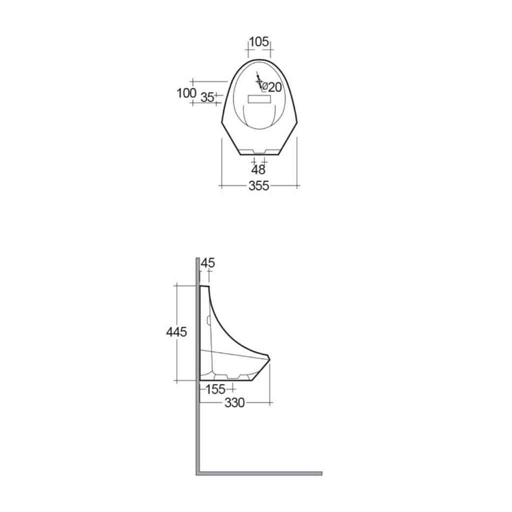 RAK Jazira Durable White Ceramic Wall Hung Commercial Urinal Bowl with Installation Bracket