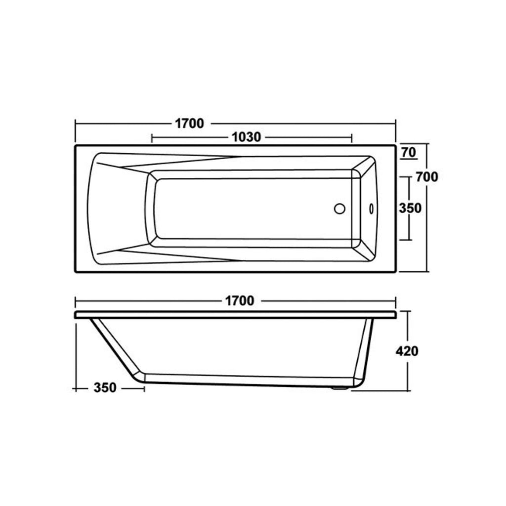 RAK Karla 1700x700mm Straight Single Ended Bath with Adjustable Legs - Gloss Alpine White Lucite Acrylic