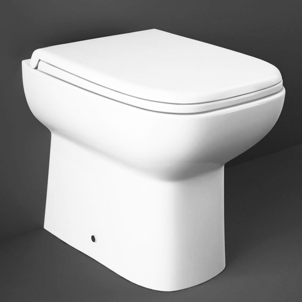 RAK Origin Compact Square Back to Wall Toilet Pan with Soft Close Slimline Seat - Gloss Alpine White