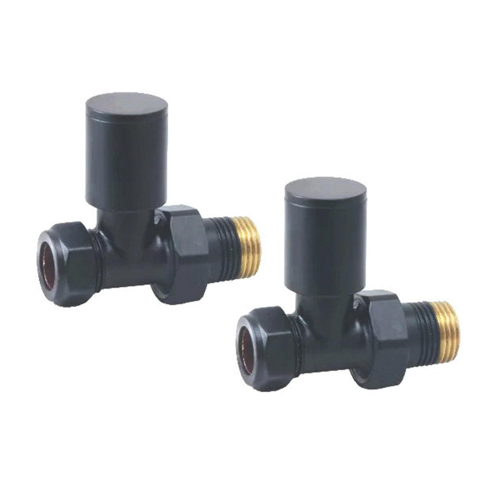 FNX Bathrooms Round Straight Manual Radiator Valve Set - 15mm x 1/2" - Light Grey Matt Finish