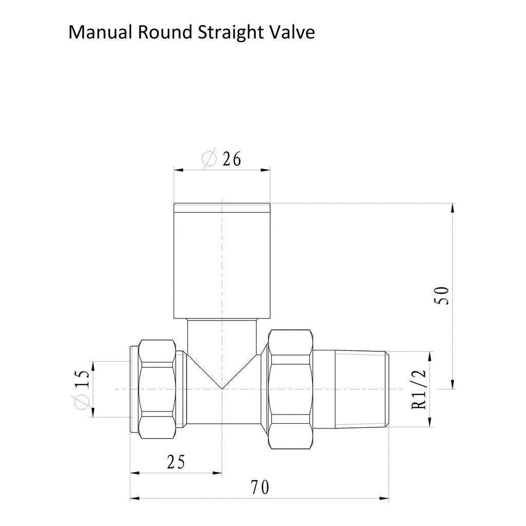 FNX Bathrooms Round Straight Manual Radiator Valve Set - 15mm x 1/2" - Light Grey Matt Finish