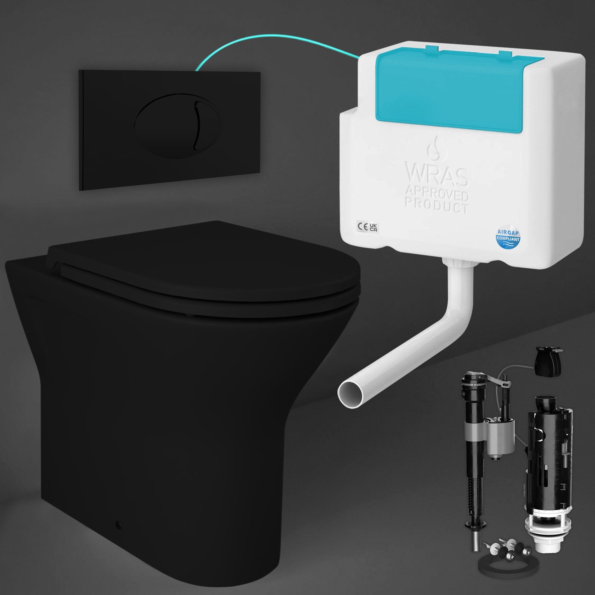 RAK Feeling Matt Black Rimless Back-to-Wall Toilet Set - Soft-Close Seat & Concealed Cistern